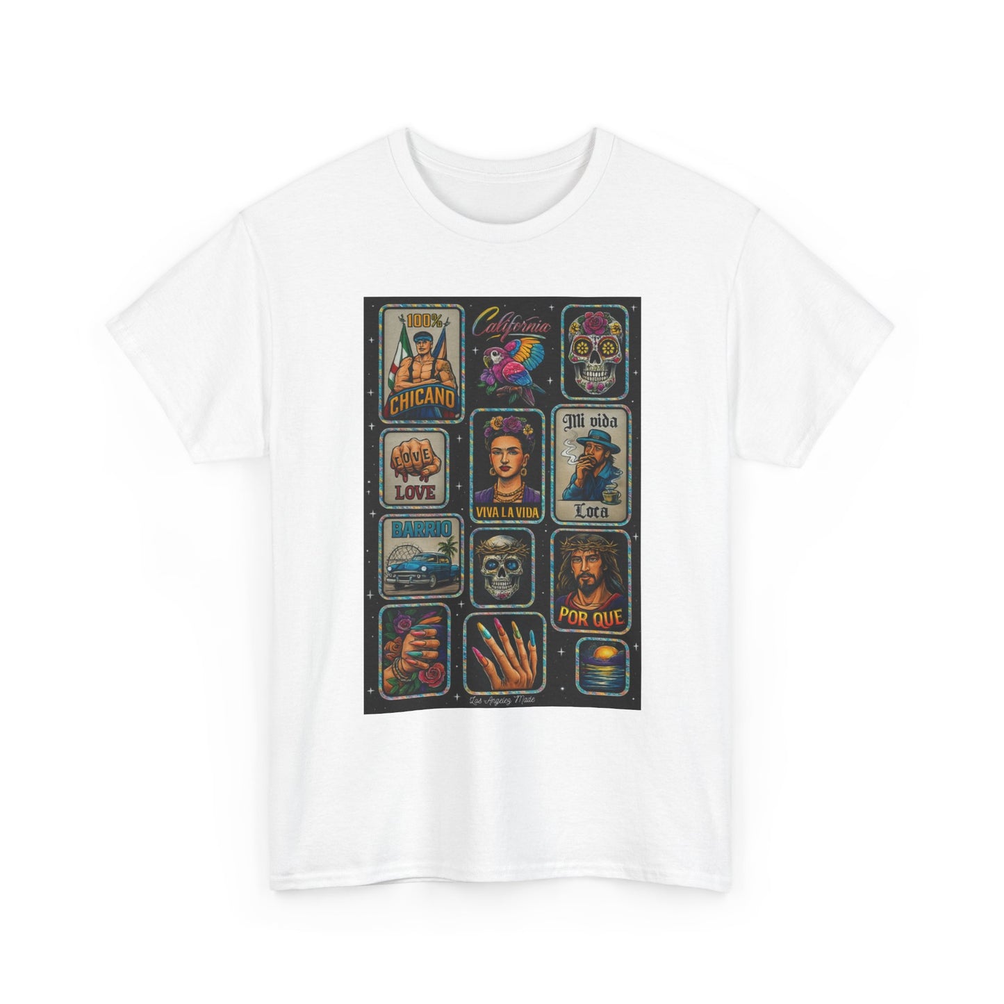 Los Angelez Made x Chicano Vintage Stickers Unisex Heavy Cotton T-Shirt
