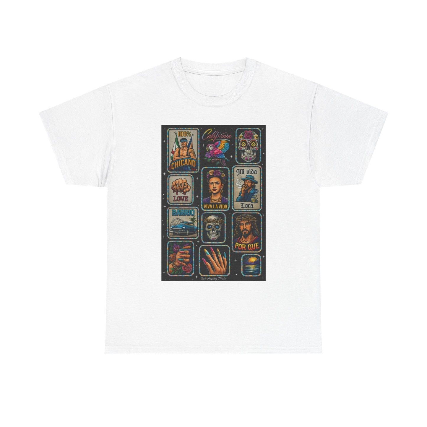 Los Angelez Made x Chicano Vintage Stickers Unisex Heavy Cotton T-Shirt